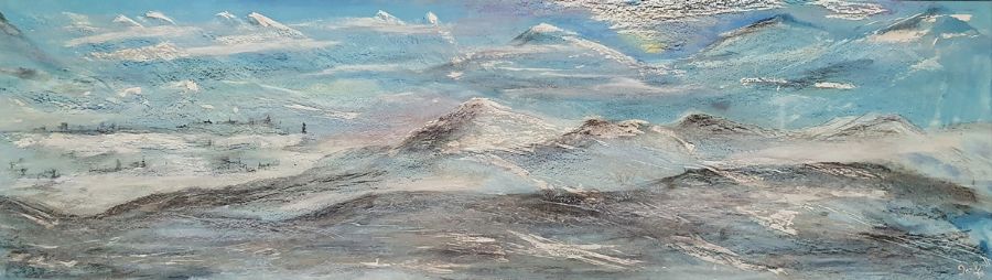 Jan Errill (20th century) Oil on board Snowy mountainous landscape, summer meadow scene verso,