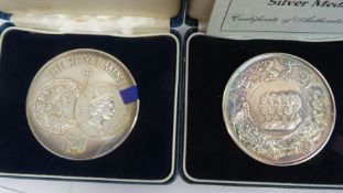 Two silver medals, one commemorating the Battle of Waterloo, 175th anniversary and commemorative