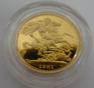 1981 gold proof sovereign in case Condition ReportSee photos for relevent paperwork/COA's included