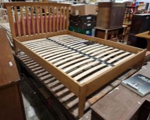 20th century oak double bedframe with slatted headboard (4'6")