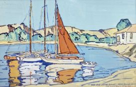 J McLaren (20th century school)  Watercolour/gouache Boats in harbour, indistinctly titled, signed