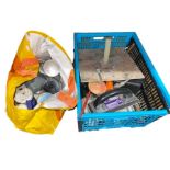 Clarke spray gun, a Sagola spray gun and grout floats, rollers, etc (1 box and 1 bag)