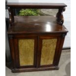 Regency and rosewood chiffonier, the mirrored backed superstructure supported by S-shaped scrolls