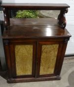 Regency and rosewood chiffonier, the mirrored backed superstructure supported by S-shaped scrolls