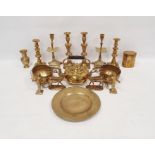 Large quantity of metalware to include mainly brass, candlesticks, bowls, ornaments, posy pocket,