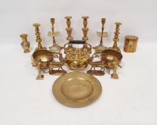 Large quantity of metalware to include mainly brass, candlesticks, bowls, ornaments, posy pocket,