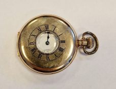 Waltham gent's rolled gold half-hunter pocket watch with white enamel dial and subsidiary seconds