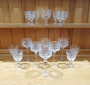 Stuart cut glass part-table service, etched marks, comprising six large wine glasses, five smaller