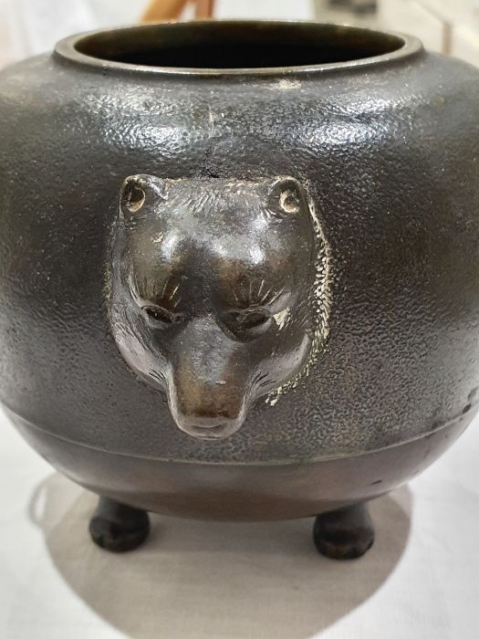 Japanese bronze 'Magic Tea Kettle' pot, ovoid, with a badger's head on one side and the tail on - Image 8 of 18