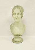 Reproduction composite marble bust of a female in the Roman-style with stamp to base, Sculptured