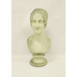 Reproduction composite marble bust of a female in the Roman-style with stamp to base, Sculptured