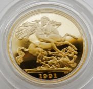 1991 gold proof sovereign in caseCondition ReportSee photos for relevent paperwork/COA's that come