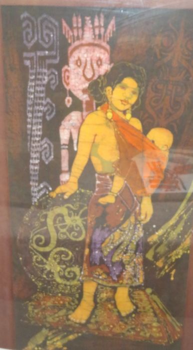 Eastern-style print on fabric, Batik, featuring mother with child, 103cm x 51cm