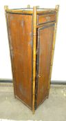 Late Victorian bamboo and pine narrow cabinet with single drawer above cupboard door enclosing
