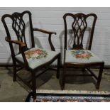 Set of eight early 20th century Georgian-style mahogany dining chairs with shaped and pierced