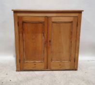 Vintage pine cabinet, the rectangular top above two panelled cupboard doors enclosing shelves, 116cm