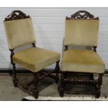 Set of six early 20th century oak-framed chairs, the top rails with acanthus carved decoration,