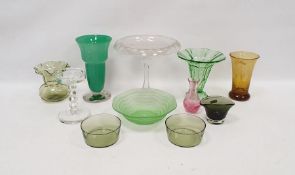 Collection of 20th century coloured glassware comprising a uranium green press-moulded art deco