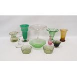 Collection of 20th century coloured glassware comprising a uranium green press-moulded art deco
