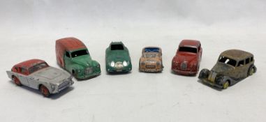 Playworn Dinky diecast models to include 161 Austin Somerset, 167 A.C. Aceca Coupe, 163 Bristol 450,