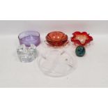 Collection of coloured glassware including a Czech or Italian orange-tinted lobed ashtray/bowl, 17cm