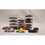 Collection of cased and cased  plastic and diecast model cars and slot cars to include Ixo Ferrari