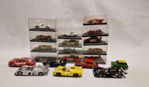 Collection of cased and cased  plastic and diecast model cars and slot cars to include Ixo Ferrari