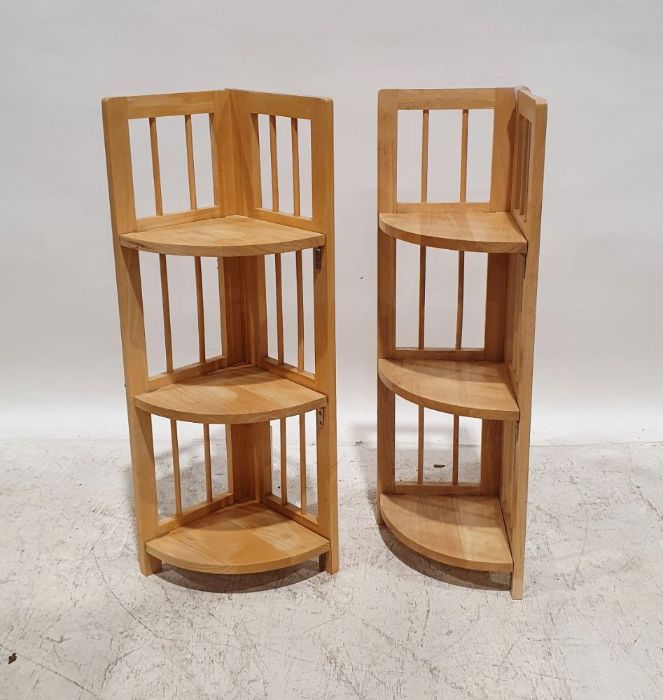 Pair of modern beech folding three-shelf corner units (2)