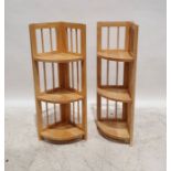 Pair of modern beech folding three-shelf corner units (2)