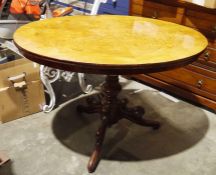 Reproduction Loo Table, with burr wood top on maghagony pedestal base
