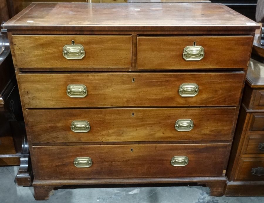 19th century mahogany chest of two short over three long graduated drawers, to bracket feet, 101cm x