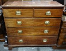 19th century mahogany chest of two short over three long graduated drawers, to bracket feet, 101cm x