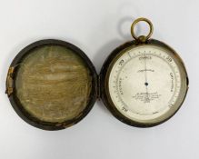 Late 19th century brass cased pocket compensated barometer by JH Steward (London), the silvered dial