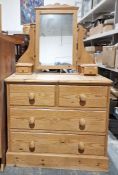 20th century pine dressing chest with mirrored superstructure above the rectangular top with rounded