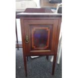 Mahogany and satinwood banded single-door pot cupboard and a two-drawer side table (2)