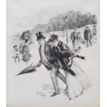 Leslie Willson  Ink study "Dishonest Johnes", parading couple, signed and dated 91 lower,