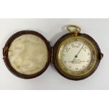 Late 19th/Early 20th century brass cased pocket barometer by J Hicks (London), with silvered dial,