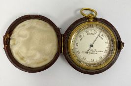 Late 19th/Early 20th century brass cased pocket barometer by J Hicks (London), with silvered dial,