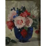 Lady Elizabeth Chalmers (1894-1939)  Oil on canvas  Study, still life, roses and bluebells, signed