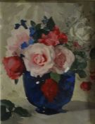 Lady Elizabeth Chalmers (1894-1939)  Oil on canvas  Study, still life, roses and bluebells, signed