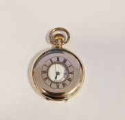 Waltham rolled gold half-hunter pocket watch with white enamel dial and blue Roman numerals to the
