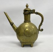 Solid brass Middle Eastern coffee pot, probably late 19th/early 20th century, hinged lid, long