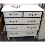 White painted chest of two short over three long drawers, on turned supports, 99cm x 96cm x 44cm