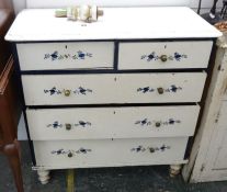 White painted chest of two short over three long drawers, on turned supports, 99cm x 96cm x 44cm