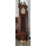 Modern longcase clock in mahogany case, Roman numerals to the dial, marked 'Westminster, Germany',