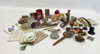 Assorted collectables to include glass animal, a vintage compact, part of a musical box, pill boxes,