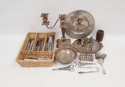 EPNS candelabrum, toast rack, table lighter, shaped dish, etc and a quantity of Stellar stainless