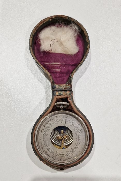Late 19th century French chrome cased open faced pocket barometer by La Fontaine (Paris),  with