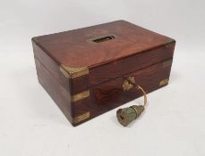 19th century gentleman's rosewood dressing box, the fitted interior with assorted glass bottles,