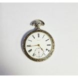 Ponctua open-faced pocket watch in silver-coloured metal case with white enamel dial, Roman